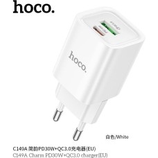 СЗУ HOCO (6942007630337) C149A СЗУ 1USB+1Type-C 3.0A PD 30W+QC3.0 , White