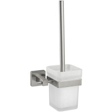 Аксессуары для ванной комнаты GFMARK 87162 Ёрш для унитаза, со стеклянной колбой, с креплением к стене из нержавеющей стали, с квадратным основанием, цвет САТИН