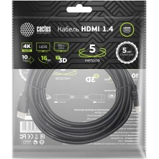 кабель CACTUS Кабель аудио-видео CS-HDMI.1.4-5 HDMI (m)/HDMI (m) 5м. позолоч.конт. черный