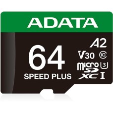 Карта памяти ADATA Карта памяти microSDXC 64GB Speed Plus UHS-I U3/V30/A2, up to 180/160 MB/s, Durable (Water-/Shock-/X-Ray-Proof)