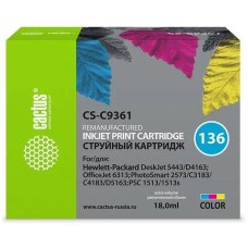 CACTUS Картридж струйный CS-C9361 №136 многоцветный (18мл) для HP DJ 5443/D4163/DJ 6313/PS 2573/C3183/C4183/D5163/1513/1513s с чипом