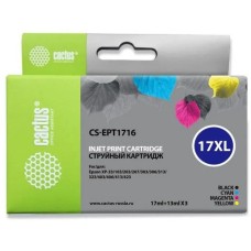 Картридж струйный CACTUS Картридж струйный CS-EPT1716 17XL черный/желтый/голубой/пурпурный набор (44.6мл) для Epson XP-33 с чипом