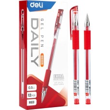 DELI Ручка гелев. Daily E6600SRed прозрачный d=0.5мм красн. черн. резин. манжета