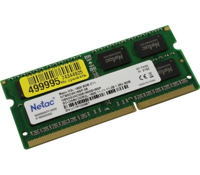 Модуль памяти NETAC SO-DIMM DDR3L DIMM 8Gb PC12800, 1600Mhz, (NTCSD3N16SP-08G) C11
