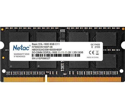 Модуль памяти NETAC SO-DIMM DDR3L DIMM 8Gb PC12800, 1600Mhz, (NTCSD3N16SP-08G) C11