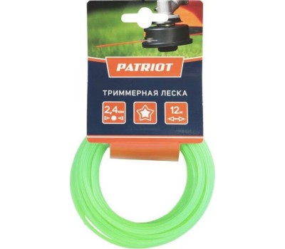 Леска PATRIOT 805205122 D 2,4 мм L 12 м (звезда, зеленая) 240-12-3, картонный подвес
