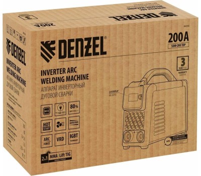 Аппарат инвертор DENZEL Аппарат инвертор. дуговой сварки SDM200 Top, 200 А, ПВ 80% 94356