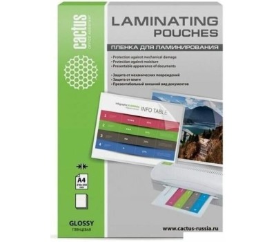 CACTUS Пленка для ламинирования 80мкм A4 (25шт) глянцевая 216x303мм CS-LPGA48025