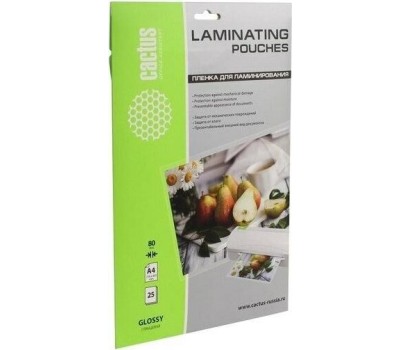 CACTUS Пленка для ламинирования 80мкм A4 (25шт) глянцевая 216x303мм CS-LPGA48025