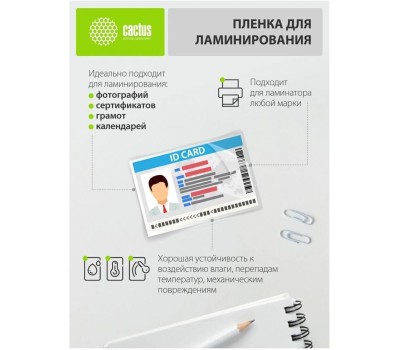 CACTUS Пленка для ламинирования 80мкм A4 (25шт) глянцевая 216x303мм CS-LPGA48025