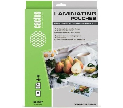 CACTUS Пленка для ламинирования 80мкм A4 (25шт) глянцевая 216x303мм CS-LPGA48025