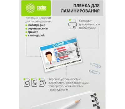 CACTUS Пленка для ламинирования 80мкм A4 (25шт) глянцевая 216x303мм CS-LPGA48025