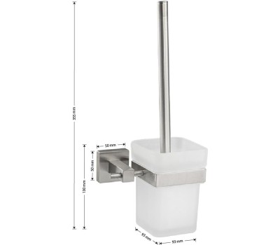 Аксессуары для ванной комнаты GFMARK 87162 Ёрш для унитаза, со стеклянной колбой, с креплением к стене из нержавеющей стали, с квадратным основанием, цвет САТИН