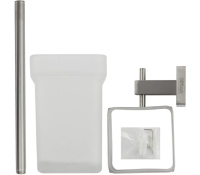 Аксессуары для ванной комнаты GFMARK 87162 Ёрш для унитаза, со стеклянной колбой, с креплением к стене из нержавеющей стали, с квадратным основанием, цвет САТИН