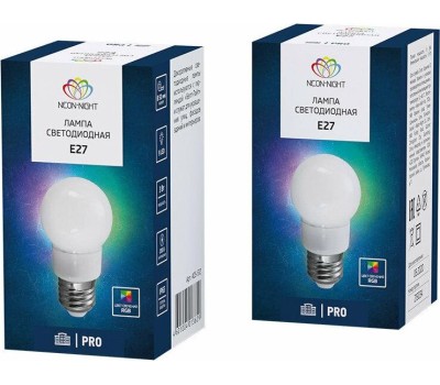 NEON-NIGHT Лампа светодиодная, диаметр 50мм, E27, 9 LED, 3Вт, RGB, матовая колба, 230В