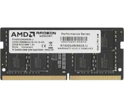 Оперативная память AMD Оперативная память Radeon R7 Performance Series R7432G2606U2S-U DDR4 - 1x 32ГБ 2666МГц, DIMM, Ret