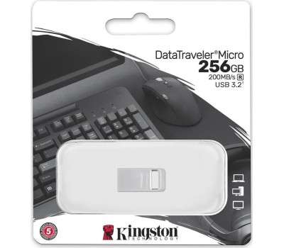 KINGSTON Флешка USB DataTraveler Micro 256ГБ, USB3.0, серебристый [dtmc3g2/256gb]