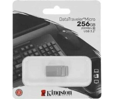 KINGSTON Флешка USB DataTraveler Micro 256ГБ, USB3.0, серебристый [dtmc3g2/256gb]