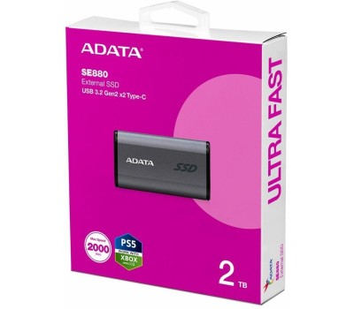 ADATA Твердотельный накопитель SSD Elite SE880 AELI-SE880-2TCGY 2TB Titanium Grey External USB 3.2 Gen2x2 Type C, 2000/2000 RTL