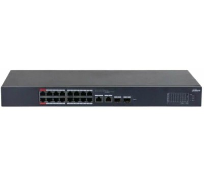 Коммутатор DAHUA DH-CS4218-16ET-190 16-портовый PoE коммутатор L2 управляемый 16xRJ45 100Mb PoE, 2хКомбо SFP/RJ45 1Gb uplink, суммарно 190Вт, коммутация 7.2 Гбит/с, MAC-таблица 8К