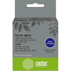 Картридж CACTUS Картридж CS-D1-45010, 45010, 12мм, черный шрифт, прозрачный фон, 7м, CS-D1-45010