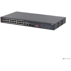Коммутатор DAHUA DH-S3226-24ET-240 24-портовый неуправляемый коммутатор с РоЕ, 24xRJ45 100Mb PoE, 2хКомбо SFP/RJ45 1Gb uplink, суммарно 240Вт, коммутация 8.8 Гбит/с, MAC-таблица 8К