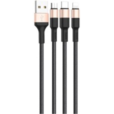 HOCO Кабель X26 Xpress one 80275 USB (m)-Lightning (m)/USB Type-C (m)/micro USB (m) 1м черный/золотистый