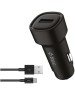 TTEC Автомобильное зарядное устройство SmartCharger 2.4A Car Charger с кабелем USB-C. Цвет: черный