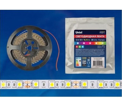 Светодиодная лента UNIEL (UL-00004375) ULS-M25-5050-60LED/m-10mm-IP20-DC12V-14,4W/m-5M-RGB PROFI катушка в герметичной упаковке