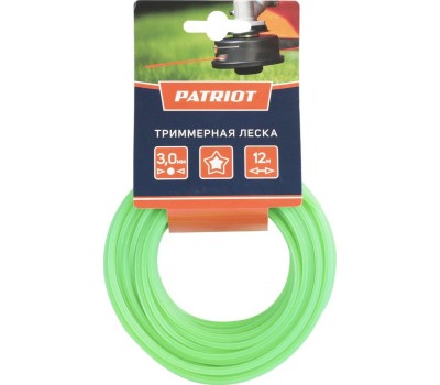 Леска PATRIOT 805205123 Леска D 3,0 мм L 12 м (звезда, зеленая) 300-12-3, картонный подвес