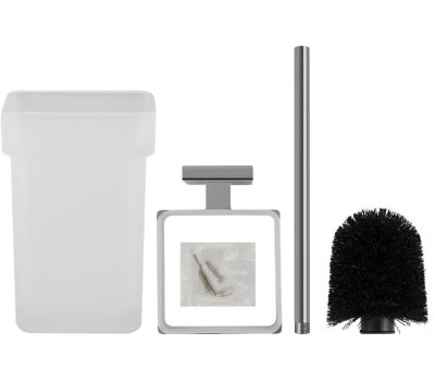 Аксессуары для ванной комнаты GFMARK 84162 Ёрш для унитаза, стеклянный, с креплением к стене, на квадратном основаниии, цвет ХРОМ