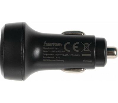 HAMA Автомобильное зарядное устройство H-210569, USB-A, 20Вт, 1.67A, черный [00210569]