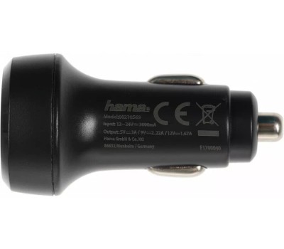 HAMA Автомобильное зарядное устройство H-210569, USB-A, 20Вт, 1.67A, черный [00210569]