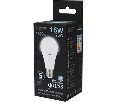 GAUSS Лампа LED E27, груша, 16Вт, A60, одна шт. [102502216]