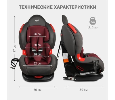 Автокресло детское SIGER УУД Кокон Isofix lux гр.I/II, вишня