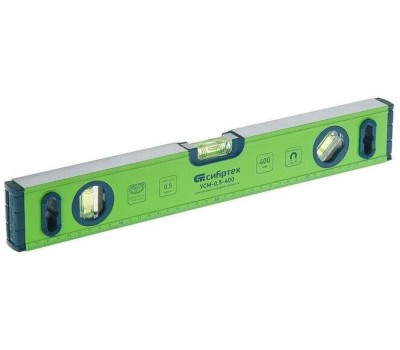 Уровень СИБРТЕХ Уровень алюминиевый УСМ-0,5-400, фрезерованный, 3 глазка, магнитный, 400 мм 34113