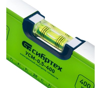 Уровень СИБРТЕХ Уровень алюминиевый УСМ-0,5-400, фрезерованный, 3 глазка, магнитный, 400 мм 34113