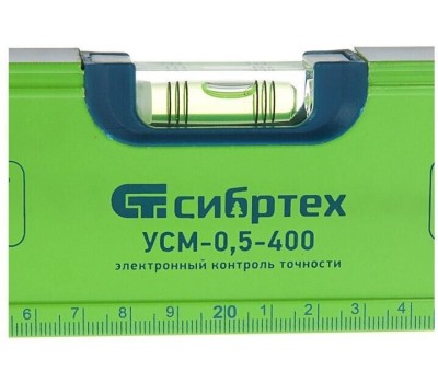 Уровень СИБРТЕХ Уровень алюминиевый УСМ-0,5-400, фрезерованный, 3 глазка, магнитный, 400 мм 34113