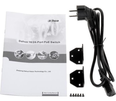 Коммутатор DAHUA DH-S3226-24ET-240 24-портовый неуправляемый коммутатор с РоЕ, 24xRJ45 100Mb PoE, 2хКомбо SFP/RJ45 1Gb uplink, суммарно 240Вт, коммутация 8.8 Гбит/с, MAC-таблица 8К