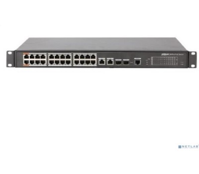 Коммутатор DAHUA DH-S3226-24ET-240 24-портовый неуправляемый коммутатор с РоЕ, 24xRJ45 100Mb PoE, 2хКомбо SFP/RJ45 1Gb uplink, суммарно 240Вт, коммутация 8.8 Гбит/с, MAC-таблица 8К