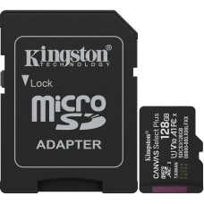 Карта памяти KINGSTON Карта памяти microSDXC UHS-I U1 Canvas Select Plus 128 ГБ, 100 МБ/с, Class 10, SDCS3/128GB, 1 шт., переходник SD