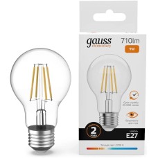 GAUSS Лампа филам. Filament 9Вт цок.:E27 груша 220B св.свеч.бел.теп. (упак.:10шт) (22219)