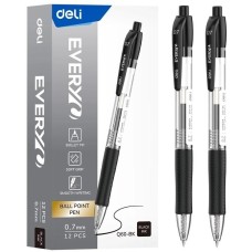 DELI Ручка шариков. автоматическая EveryU EQ60-BK прозрачный/черный d=0.7мм черн. черн. пулевидный пиш. наконечник кругл. резин. манжета