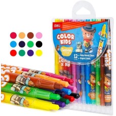 DELI Восковые мелки EC223-12 Color Kids кругл. с поворотным механизмом 12цв. (12шт) дл.165мм д.10мм блист.европод
