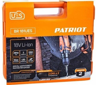 Дрель-шуруповерт PATRIOT 180201481 BR 181UES 18В, 2аккум., кейс