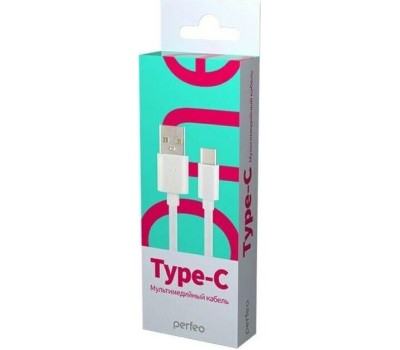Кабель PERFEO (U4704) USB A вилка - Type-C вилка, 2.4A, белый, 1 м, Type-C ONE