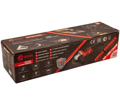Машина шлифовальная угловая EDON AG-125/1000E черный/красный 14056 1000Вт, 125мм