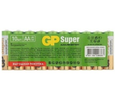 GP AA Батарейка Super Alkaline 15AA21-2CRSWC10, 10 шт