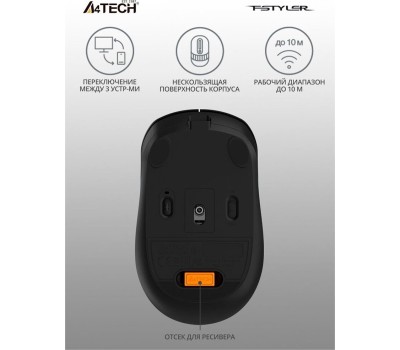 A4TECH Мышь беспроводная Fstyler FB10C, Bluetooth/Радио, оптическая, USB, 2000dpi, черный и синий [fb10c ash blue]