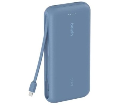 BELKIN Внешний аккумулятор BoostСharge Power Bank 20000mAh USB-A&USB-C 30W со встроенным кабелем USB-C. Цвет: синий